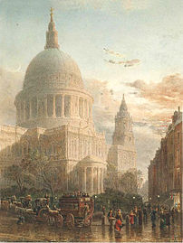 Romantic 19th century engraving of St Paul's in the evening after rain by Edward Angelo Goodall