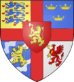 Inherited arms borne en surtout over territorial arms.