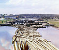 Log rafts on the Peter I Canal on Lake Ladoga