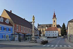 Main square in Ilz with parish church