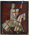 George as a crusader knight, miniature from a ms. of Vies de Saints, c. 1340 (BNF Richelieu Manuscrits Français 185)