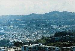 Part of Daly City with San Bruno Mountain and the San Francisco neighborhood of Crocker Amazon in the background