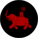 Small fort atop a charging elephant, red within a black circle