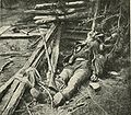 This unidentified, dead Confederate soldier of Ewell's Corps was killed during their attack at Alsop's farm. His right knee had been shattered and he had bandaged it, but a later wound tore his left shoulder apart and caused him to bleed to death. May 19, 1864.