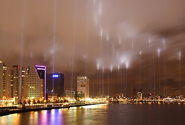 Lights along the fire line of Rotterdam