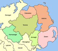 1584 – General boundaries of the counties of Ulster created by the Lord Deputy of Ireland Sir John Perrott.