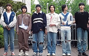 BoyNextDoor in 2023 From (left to right): Woonhak, Riwoo, Jaehyun, Sungho, Leehan, and Taesan