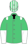 Emerald green,white epaulets, halved sleeves, striped cap