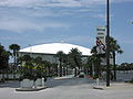 View of stadium from parking lot.