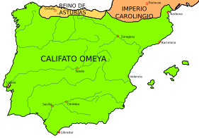 Al-Andalus durante el inicio de la reconquista, en torno al 750 siglo VIII.