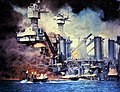 Battleship USS West Virginia took two aerial bombs, both duds, and seven torpedo hits, one of which may have come from a midget submarine.