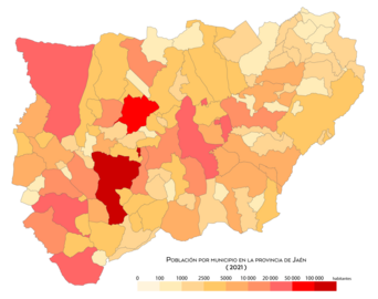 Mapa de población por municipios de la provincia de Jaén[64]​