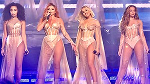 Little Mix performing on LM5: The Tour in Paris, 2019 From left to right: Leigh-Anne Pinnock, Jesy Nelson,[a] Perrie Edwards and Jade Thirlwall