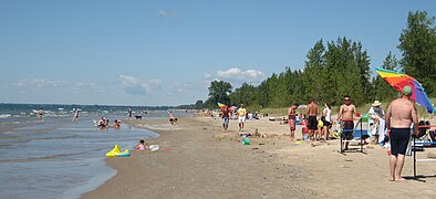 Bathers at Southwick Beach State Park, eastern shore of Lake Ontario, New York State