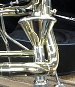 The Thayer valve is an advanced, conically shaped rotary valve that has become very popular in recent trombone design due to the open air flow it allows. The Thayer valve bends the air flowing through the trombone as little as 25 degrees.