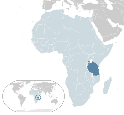 Location of Tanzania (dark blue) – in Africa (light blue & dark grey) – in the African Union (light blue)