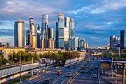 Moscow International Business Center (MIBC) in May 2022, as viewed southbound from the Third Ring Road