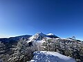 Mount Higashi Tengu (centre), Nishi Tengu (right), and Mount Iō (left) in winter