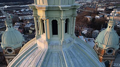 The copper dome and spires of Immaculate Heart of Mary Church. Photo by Steven Adams.