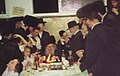 Grand Rabbi Avraham Yissachor Englard of Radzin at Havdalah following the Yahrtzeit Tisch of his brother-in-law Grand Rabbi Shmuel Shlomo Leiner of Radzin 29 Iyar 5756 (1996), at the Central Radziner Institution in Bnei Brak