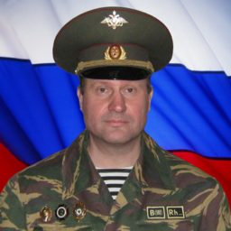 Colonel in fron of Russian Flag