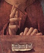 Detalle de Salvator Mundi de Antonello da Messina, 1465.