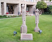 The Frank Lloyd Wright Sprites statues were made in 1914 and adorned the Midway Gardens in Chicago. After World War II, they were in a state of abandonment and in pieces. They were restored and became part of the Arizona Biltmore Hotel gardens in 1985.