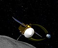 Illustration of OSIRIS-REx collecting a sample from asteroid 101955 Bennu