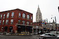 New restaurants near Penn Circle with East Liberty Presbyterian Church in background.