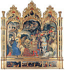 詹蒂萊·達·法布里亞諾（英语：Gentile da Fabriano）的《三博士來朝（英语：Adoration of the Magi (Gentile da Fabriano)）》，300 × 282 cm，約繪於1423年，1919年始藏[21]