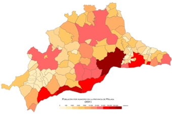 Mapa de población por municipios en la provincia de Málaga[13]​