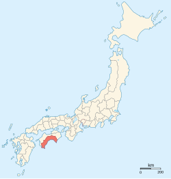 Mapa provincial de Japón con la provincia de Tosa resaltada