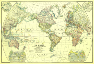 Map of The World in 1922 by the National Geographic Society showing the Antarctic (Southern) Ocean.