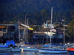 Fisherman's Wharf and downtown rooftops, seen from Monterey Bay