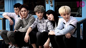 NU'EST in April 2016 From left to right: Baekho, Aron, JR, Ren and Minhyun