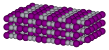 Spacefil model of crystalline mercury(I) iodide