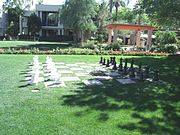 Large chess board on the grounds of the hotel. According to Hotel historians, American actress Martha Raye played there.