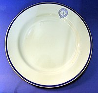 Burslem bone china plate from Captain Scott's first expedition, marked "DISCOVERY" ANTARCTIC EXPEDITION 1901 around a penguin