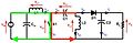 With S1 closed current increases through L1 (green) and C1 discharges increasing current in L2 (red)