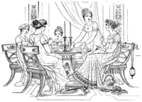 An idealized classicized depiction of an English Regency domestic scene