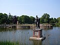 A statue of Egmont stands in the middle of the old moat of Egmond aan den Hoef