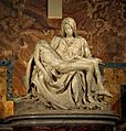 Michelangelo's Pietà, 1498-99, shows Mary holding the dead body of Jesus