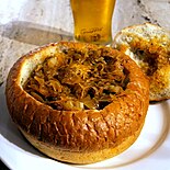 Bigos and a glass of Tyskie beer, Kraków restaurant