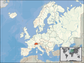 Location of the Switzerland (orange) in Europe (white)  –  [Legend]