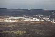 Suðurnesjavirkjun (Reykjanes Power Station) with cooling ponds