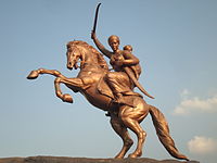 An equestrian statue of Lakshmibai in Solapur, Maharashtra.