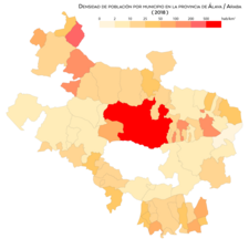 Densidad de población por municipio (2018)