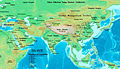 Asia in 323 BC, the Nanda Empire of Magadha and Gangaridai Empire of Bengal in relation to Alexander's Empire and neighbours.