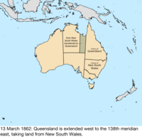 Map of the change to the founding colonies of Australia on 13 March 1862