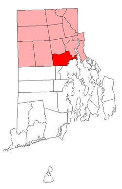 Location of Cranston in Providence County, Rhode Island